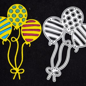 3 palloncini in metallo fustella, festa di compleanno, creazione di biglietti, stencil, scrapbooking, lavori di carta, dimensioni fustella 7,7 cm x 5,4 cm, A3