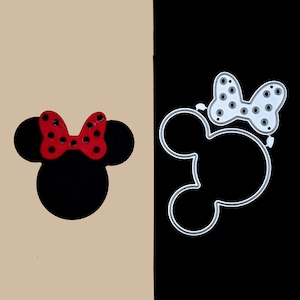 Fustelle in metallo con orecchie e fiocco Disney Minnie o Topolino, stencil, creazione di biglietti, artigianato, lavori di carta, scrapbooking A2