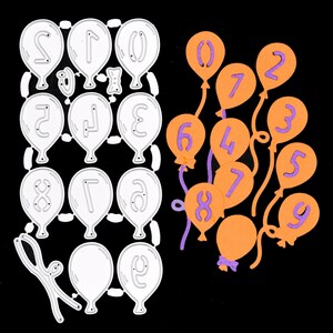 Numeri di palloncini + fiocchi e set di fustelle in metallo con spago, palloncini, numeri, creazione di biglietti, stencil, scrapbooking, artigianato di carta H8