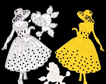 Retro Chic Lady With Dog Metal Cutting Dies, Stencils, Card Making, Scrapbooking, Paper Crafts C4