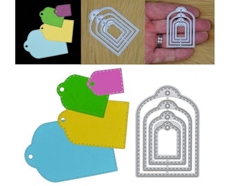 Nest Of 4 Small Stitch Patterned Tags Metal Cutting Dies, Scrapbooking, Gift Tag, Stencils, Card Making, Scrapbooking, Paper Crafts, J1