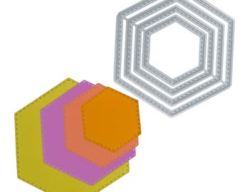 Nest of 4 Hexagon Stitch Patterned Metal Cutting Dies, Card Making, Scrapbooking, Photo Albums, Stencils, Paper Crafts, J1