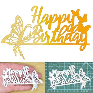 Grande fustella in metallo a tema farfalla "Buon compleanno", per messaggi, stencil, creazione di biglietti, lavori di carta, scrapbooking, B3