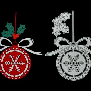 Pallina di Natale con fiocco di neve + Stampi da taglio in metallo agrifoglio, Natale, Creazione di carte, Scrapbooking, Artigianato di carta A1