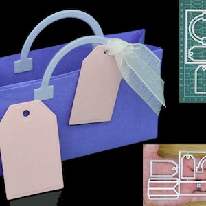 Borsa 3D con manici e 2 etichette Set di fustelle, Lavoretti con la carta, Creazione di regali, Bouquet, Cestino, Bomboniere I8