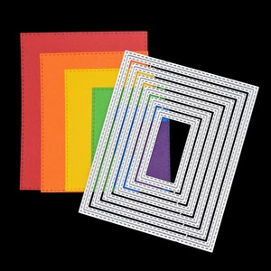 Imbrication de 6 matrices de découpe en métal à motif double point rectangulaire, fabrication de cartes, scrapbooking, albums photo, pochoirs, travaux manuels en papier H8