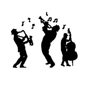 Juego de troqueles de corte de metal con notas musicales y banda de jazz y swing, trompetista, contrabajo, saxofonista, plantillas, fabricación de tarjetas, álbumes de recortes, G9