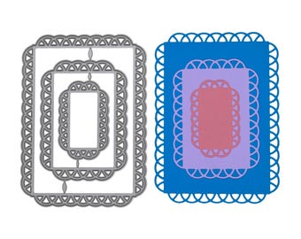 Lace Rectangle Metal Cutting Dies - Decorative Nesting Frames for Card Making - 3pc