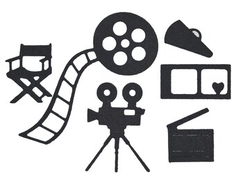 6 Piece Movie / Film Themed Metal Cutting Die Set, Camera, Director's Chair, Clapper, Cutter Stencils, Scrapbooking, Crafts, A3