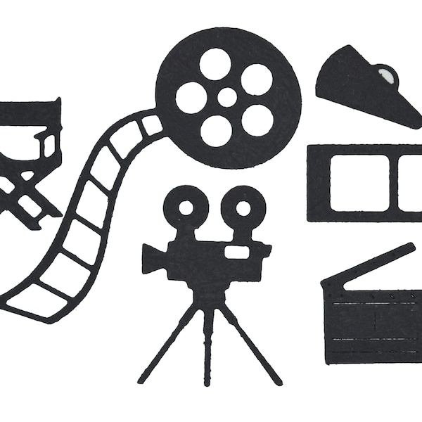 6 Piece Movie / Film Themed Metal Cutting Die Set, Camera, Director's Chair, Clapper, Cutter Stencils, Scrapbooking, Crafts, A3