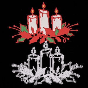 Kerstkaarsen en hulst Metalen snijmal, stencil, kaarten maken, scrapbooking, papierkunst, C3