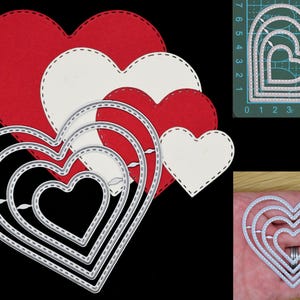 Set di 4 fustelle in metallo con motivo a punto cuore, cuori, amore, creazione di biglietti, scrapbooking, lavori di carta, J0