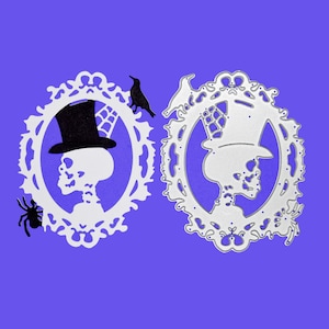 Fustella in metallo per Halloween con teschio e cappello a cilindro, stencil, creazione di biglietti, scrapbooking, album fotografico, artigianato di carta D2