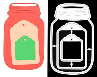 Jar with Tags / Labels Metal Cutting Dies Set, Card Making, Scrapbooking, Paper Crafts, Gift Tag, Cutting Stencil, A6