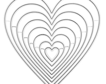 Nest of 8 Heart Plain Cut Metal Cutting Dies, Hearts Frame, Love, Card Making, Scrapbooking, Paper Crafts I3