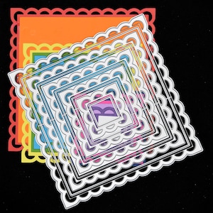 Nido di 10 fustelle, 5 quadrati con bordi decorativi e 5 quadrati dritti, creazione di biglietti, scrapbooking, stencil, lavori di carta, G6