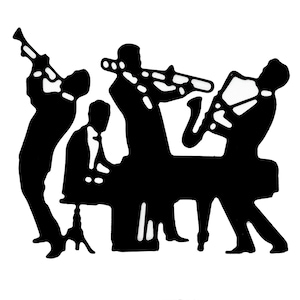 Fustella in metallo per Jazz Swing Band, pianoforte, tromba, sassofono, trombone, creazione di biglietti, lavori di carta, scrapbooking, formato A3