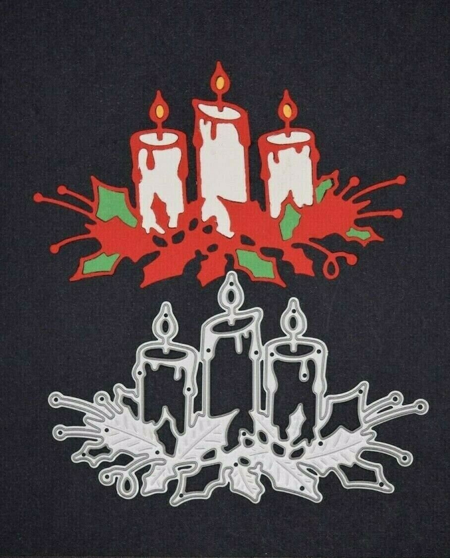 Christmas Candles & Holly Metal Cutting Die, Card Making, Crafts Scrapbooking C3