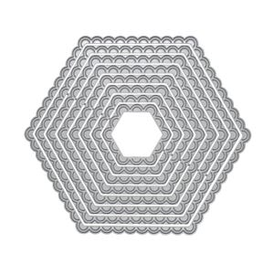 Troqueles de corte de metal hexagonales festoneados anidados / Juego grande de 8 marcos decorativos