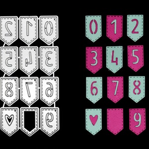 Cijfers in vlaggetjes Set metalen stansmessen, stencils, kaarten maken, scrapbooking, knutselen, fotoalbums, F1