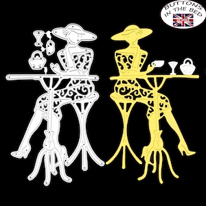 Juego de troqueles de corte de metal con encaje retro chic para dama en la mesa, plantillas, creación de tarjetas, scrapbooking, manualidades con papel, C4