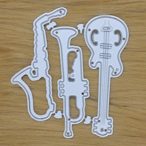 Saxophon, Trompete & Gitarre Metall Stanzformen Set, Schablonen, männlich, Kartenherstellung, Papierhandwerk, Scrapbooking F9