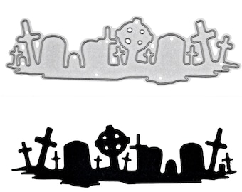 Graveyard Silhouette Cutting Die | Halloween Tombstone Scene Border Craft F9