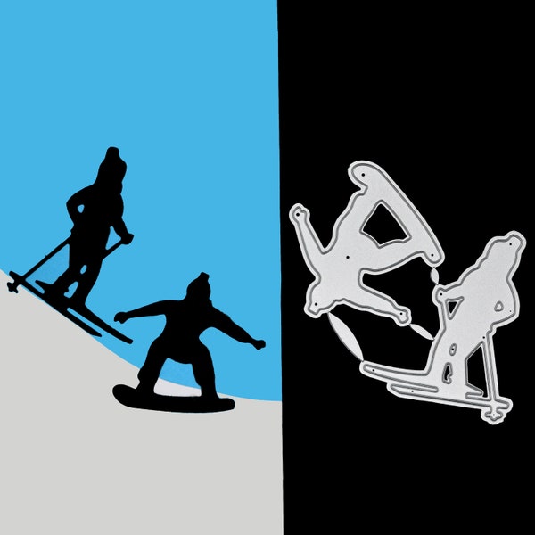 Skier & Snowboarder Metal Cutting Dies, Stencil, Winter Sports, Skiing, Crafts, Card Making Paper Craft, F5
