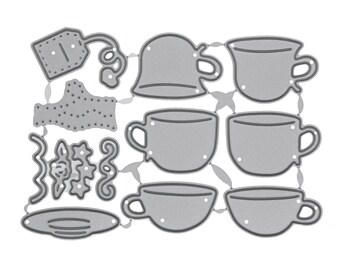 Tea Cups & Accessories Cutting Dies | Tea Party Metal Dies for Card Making