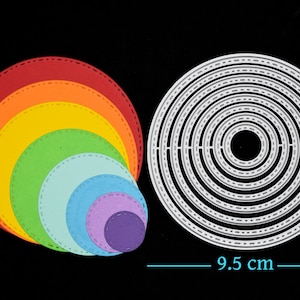 Nido di 8 fustelle in metallo con motivi circolari a punto rotondo, cerchi, creazione di cartoline, scrapbooking, album fotografici, stencil, D9