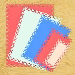 Idée de 5 matrices de découpe en métal rectangle décoratif bords dentelle, cadres, fabrication de cartes, scrapbooking, albums photo, pochoirs, travaux manuels en papier. J7