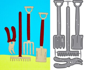 Gardening Tools Metal Cutting Dies – Spade, Fork, Rake & Secateurs Set