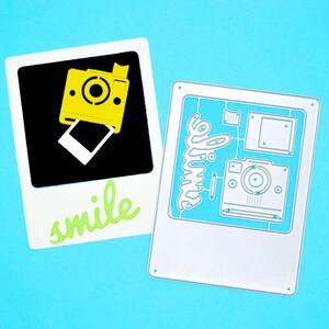 Metalen stansmessen Polaroid fotolijst en camera + foto, kaarten maken, scrapbooking B1