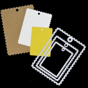 Nido di 3 tag con bordo ondulato, fustelle in metallo, etichetta regalo, stencil, creazione di biglietti, creazione di biglietti, scrapbooking, artigianato di carta J0