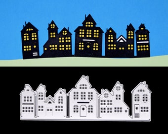 City Street Houses Quality Metal Cutting Die, Stencil, Card Making, Scrapbooking, Paper Crafts A6