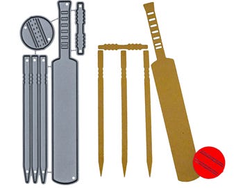 Cricket Bat, Stumps, Ball and Bails - Metal Cutting Dies Set