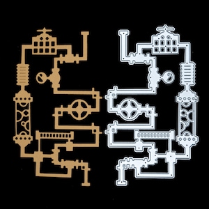 Steampunk Pipes & Valves Fustella in metallo, Stencil, Creazione di biglietti, Scrapbooking, Artigianato di carta I0
