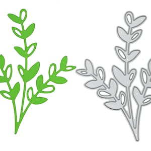 Metalen snijmatrijs van bladeren op 3 stengels, vegetatie, stencils, kaarten maken, scrapbooking, papierambachten 7,5 cm x 6,7 cm matrijsgrootte, A9