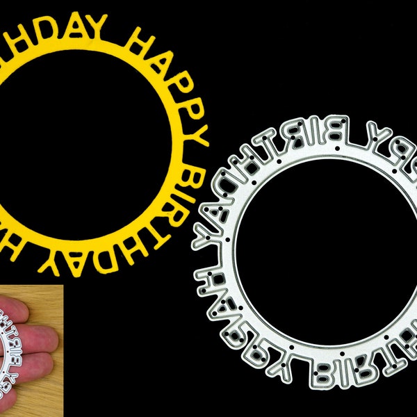 A Round Circular 'Happy Birthday' Sentiments Frame Metal Cutting Die, Stencil, Card Making, Paper Crafts, Scrapbooking C8