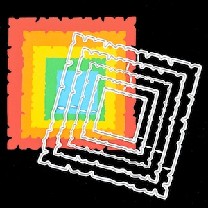Nest of 5 Square / Rectangle Rough Cut Torn Edge Metal Cutting Dies, Card Making, Scrapbooking, Photo Albums, Stencils, Paper Crafts, B9