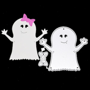 Fustelle in metallo a forma di fantasma e fiocco di Halloween, Halloween, stencil, creazione di biglietti, scrapbooking, album fotografici, lavori di carta, D9