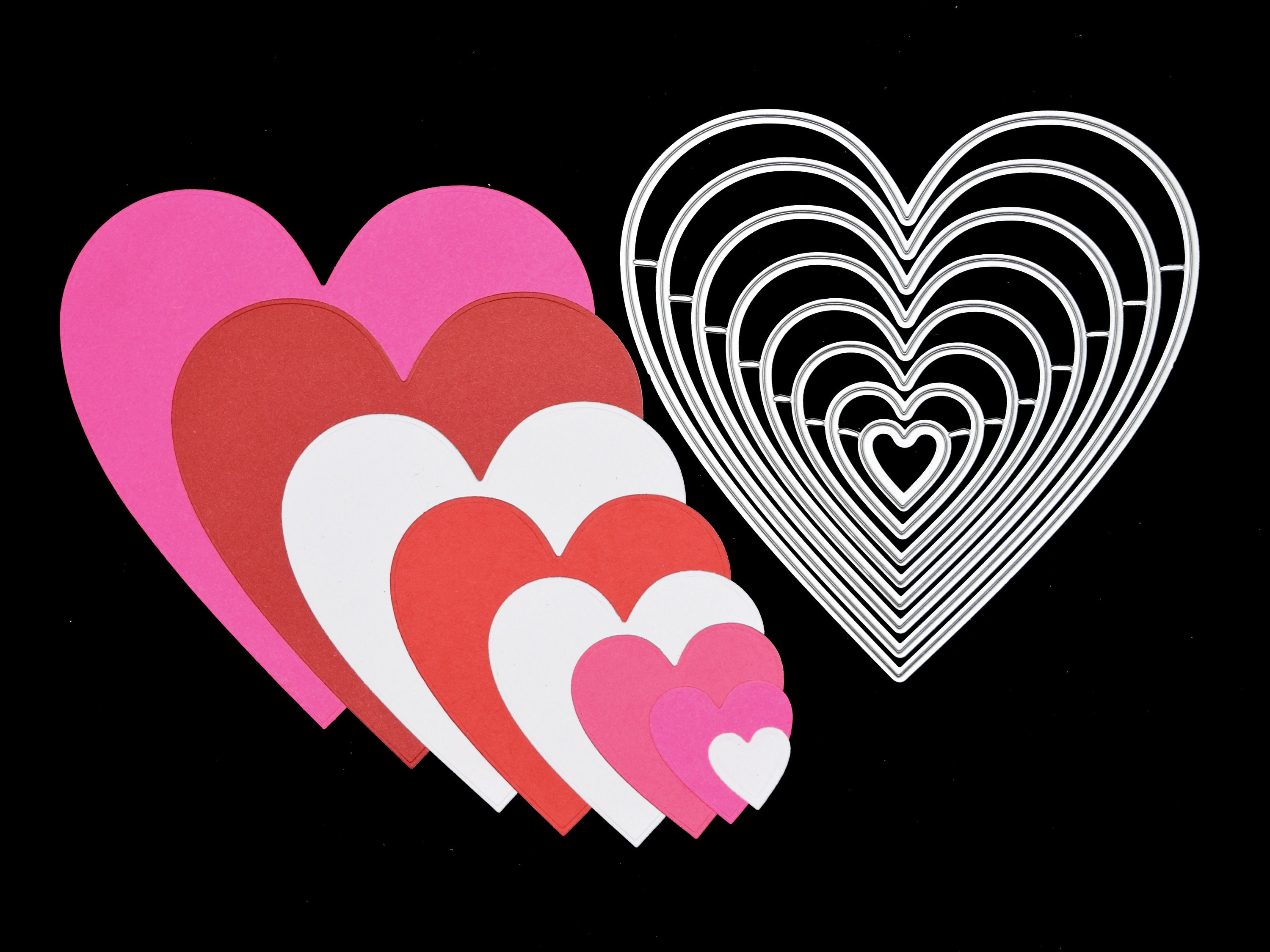 Large Nest Of 8 Heart Stitch Pattern Metal Cutting Dies For Scrapbooking - H9