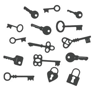 15 kleine metalen stansmessen, sloten, sleutels, steampunk, kaarten maken, scrapbooking, papierkunst, stencils, C8