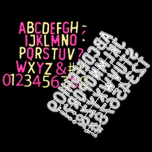 Alfabeto maiuscolo e numeri + altro set di fustelle in metallo, dimensione del carattere di 1,7 cm, creazione di biglietti, stencil, scrapbooking, lavori di carta I0