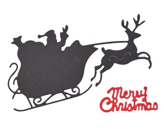 A 'Merry Christmas', Santa Sleigh & Reindeer Metal Cutting Dies, Festive Stencil, Card Making, Scrapbooking, Paper Crafts, E1