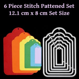 Nido di 6 fustelle in metallo con motivo a punto, stencil per etichette regalo, creazione di biglietti, creazione di biglietti, scrapbooking, artigianato di carta, G3
