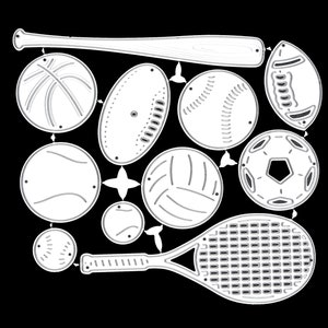 11 sportowych metalowych wykrojników, piłki, kij, rakieta, piłka nożna, tenis, sport, szablony, tworzenie kartek, rękodzieło papierowe, szablon B6