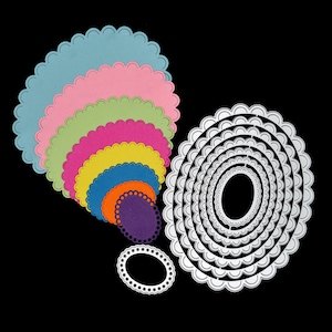 Groot nest van 8 sint-jakobsschelpen met rand ovaal metalen snijmatrijzen, kaart maken, scrapbooking, fotoalbums, stencils, papier ambachten H7
