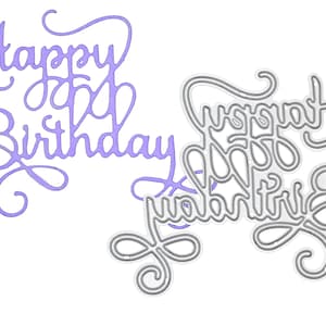 Elegante e raffinato fustella in metallo con scritta "Buon compleanno", stencil, creazione di biglietti, lavori di carta, scrapbooking E2