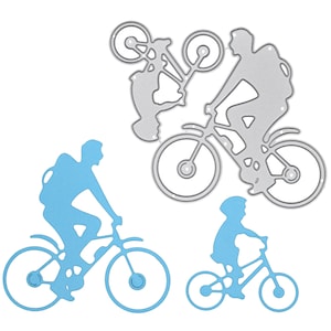 Uomo e bambino in bicicletta Fustelle in metallo, biciclette, cicli, ciclista, creazione di biglietti, artigianato di carta, stencil D8